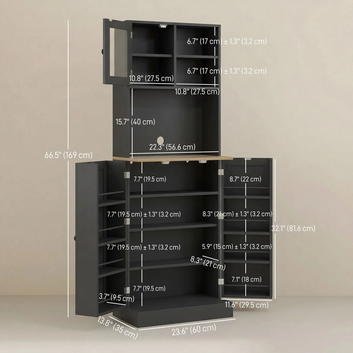 66.5" Tall Kitchen Pantry Cabinet, Microwave Cabinet, Black Kitchen Pantry Cabinets at Gallery Canada