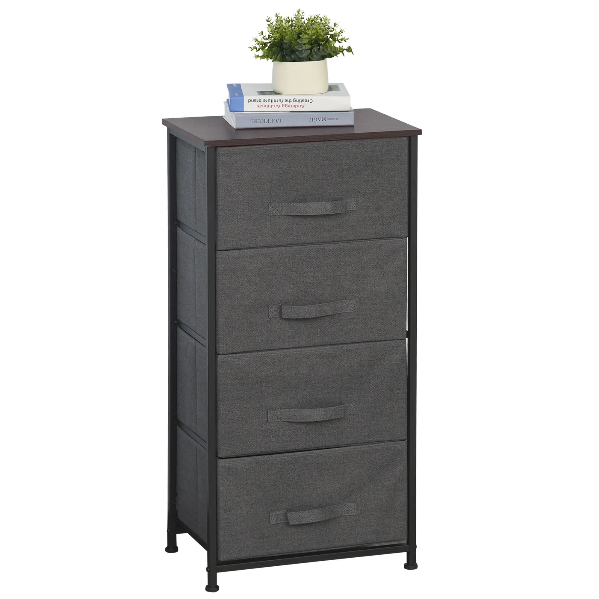 Linen Drawer Cabinet, 4 Removable Drawers, Metal Frame, Adjustable Feet, Black Storage Cabinets at Gallery Canada