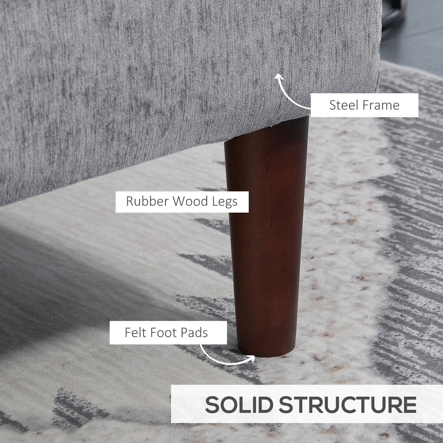 Modern Corner Couch with Right Chaise Lounge, Tufted 3-Seater Sofa with Wooden Legs for Living Room, Grey