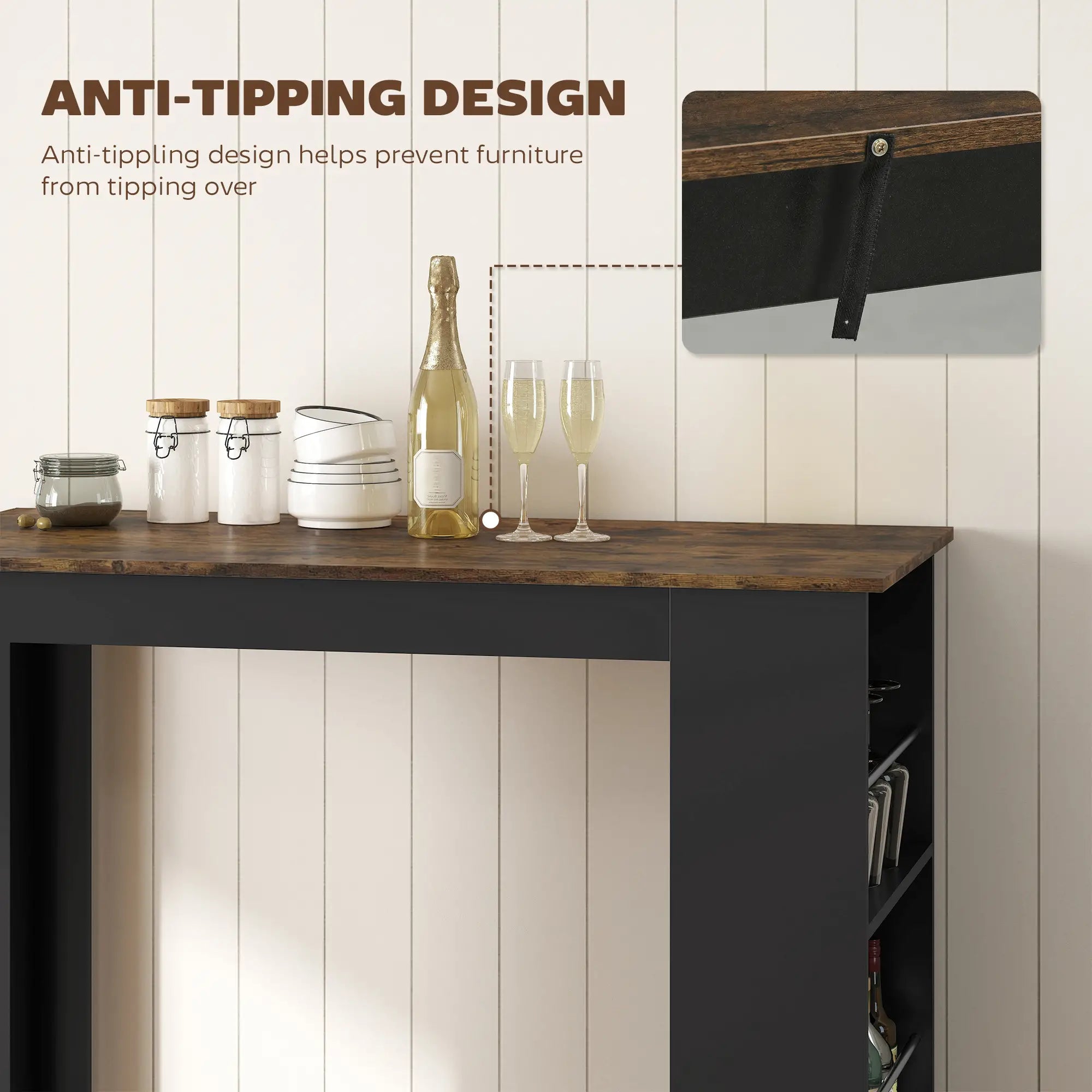 Modern Bar Table, Counter Height, 3 Storage Shelves, Rustic Brown, Brown Bar Tables at Gallery Canada