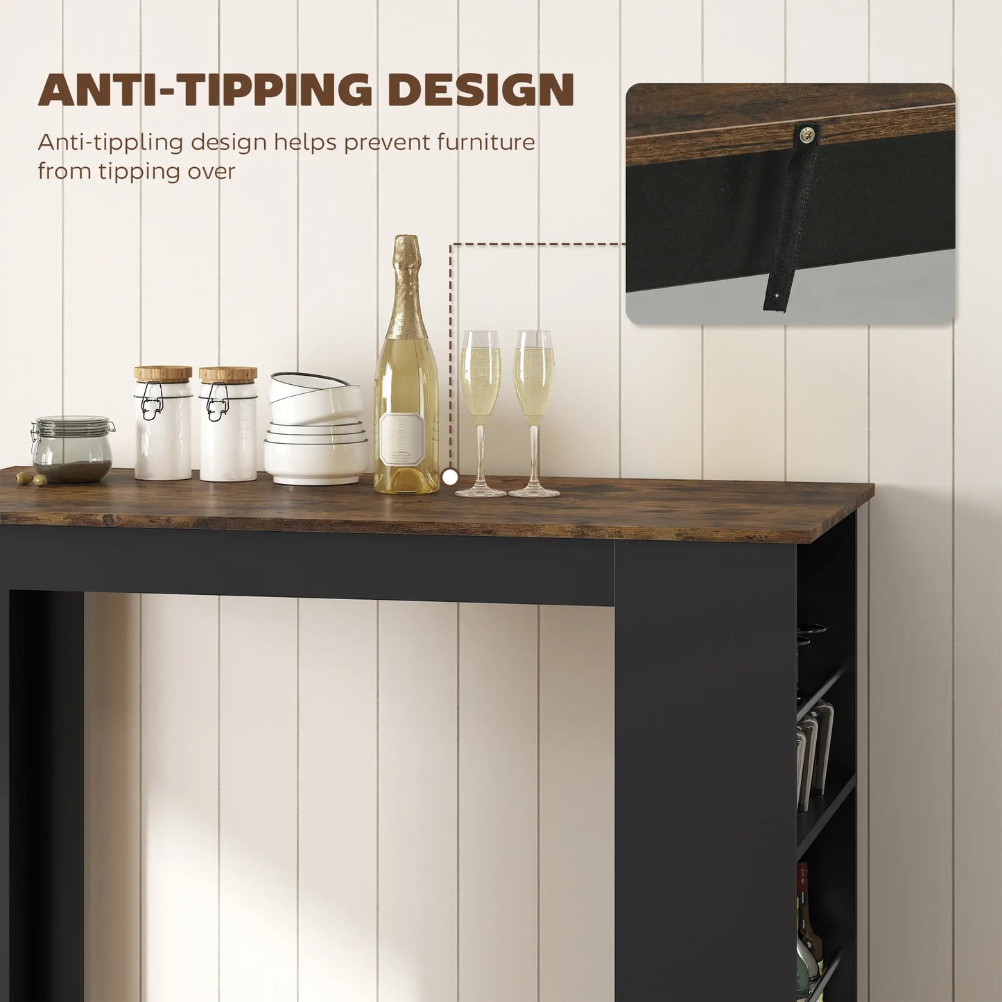 Modern Bar Table, Counter Height, 3 Storage Shelves, Rustic Brown, Brown Bar Tables at Gallery Canada