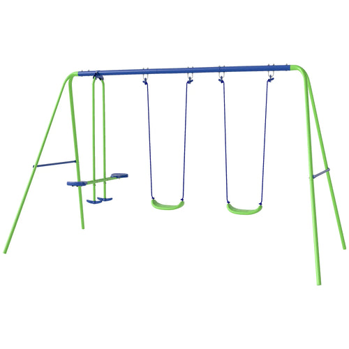 3 in 1 Metal Swing Set, Double Swings, Glider, Green