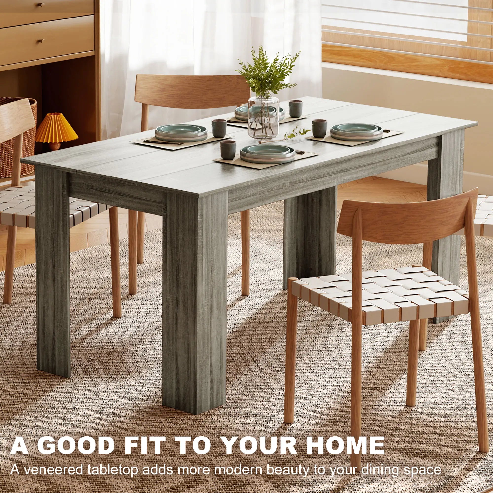 63 Inch Kitchen Table for 4-6 People, Wood Effect Dining Table, Grey Dining Tables at Gallery Canada