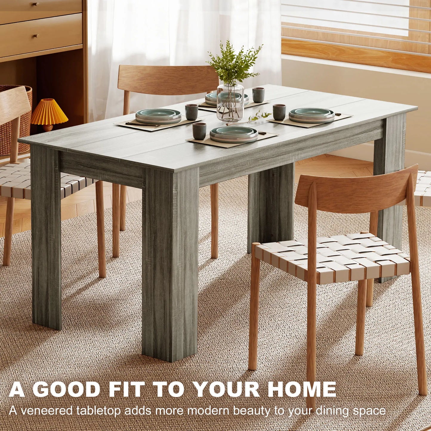 63 Inch Kitchen Table for 4-6 People, Wood Effect Dining Table, Grey Dining Tables at Gallery Canada