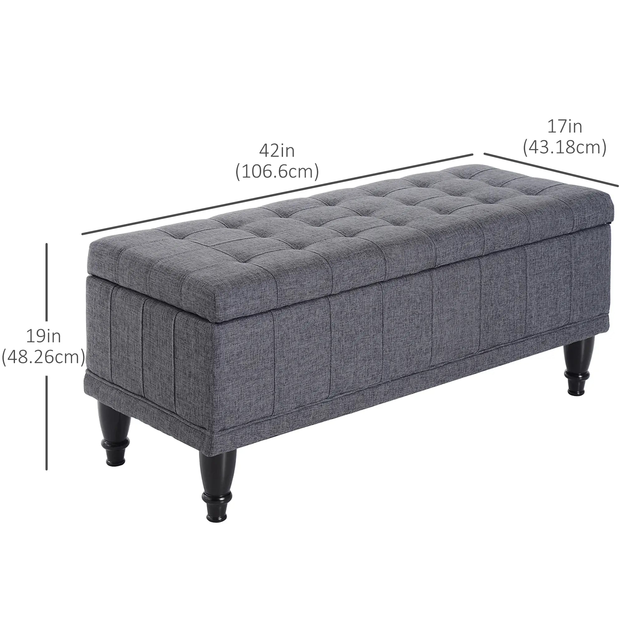 Storage Ottoman, Linen Fabric Bench with Soft Close Lid, 42