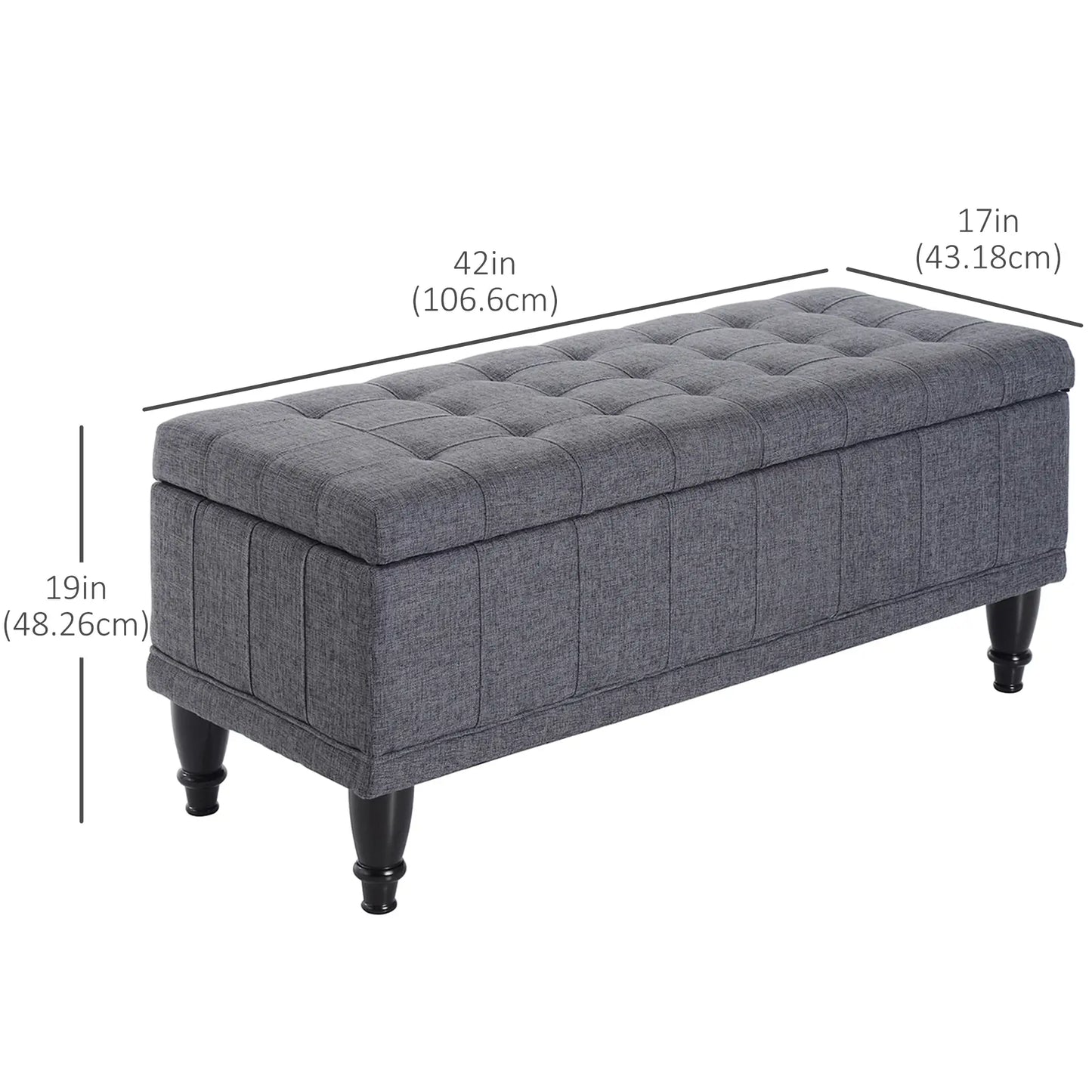 Storage Ottoman, Linen Fabric Bench with Soft Close Lid, 42" x 17" x 19", Grey Storage Ottomans & Benches at Gallery Canada