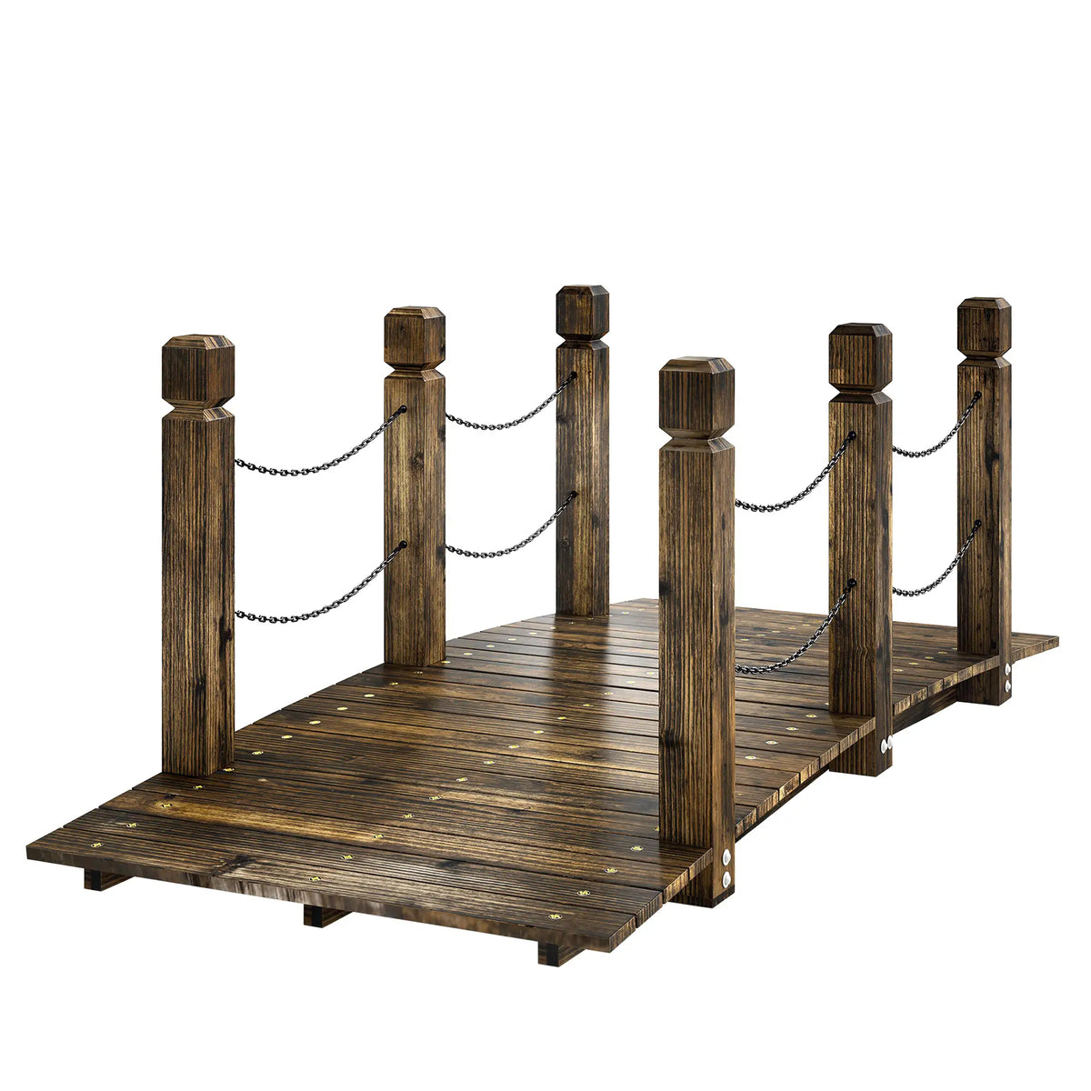 Garden Bridge, Carbonized Wood, Chain Handrails, 5ft Garden Decor Charred Wood Color at Gallery Canada