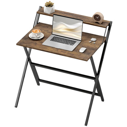 32" Foldable Computer Desk, Monitor Shelf, Rustic Brown Writing Desks Multi Colour at Gallery Canada