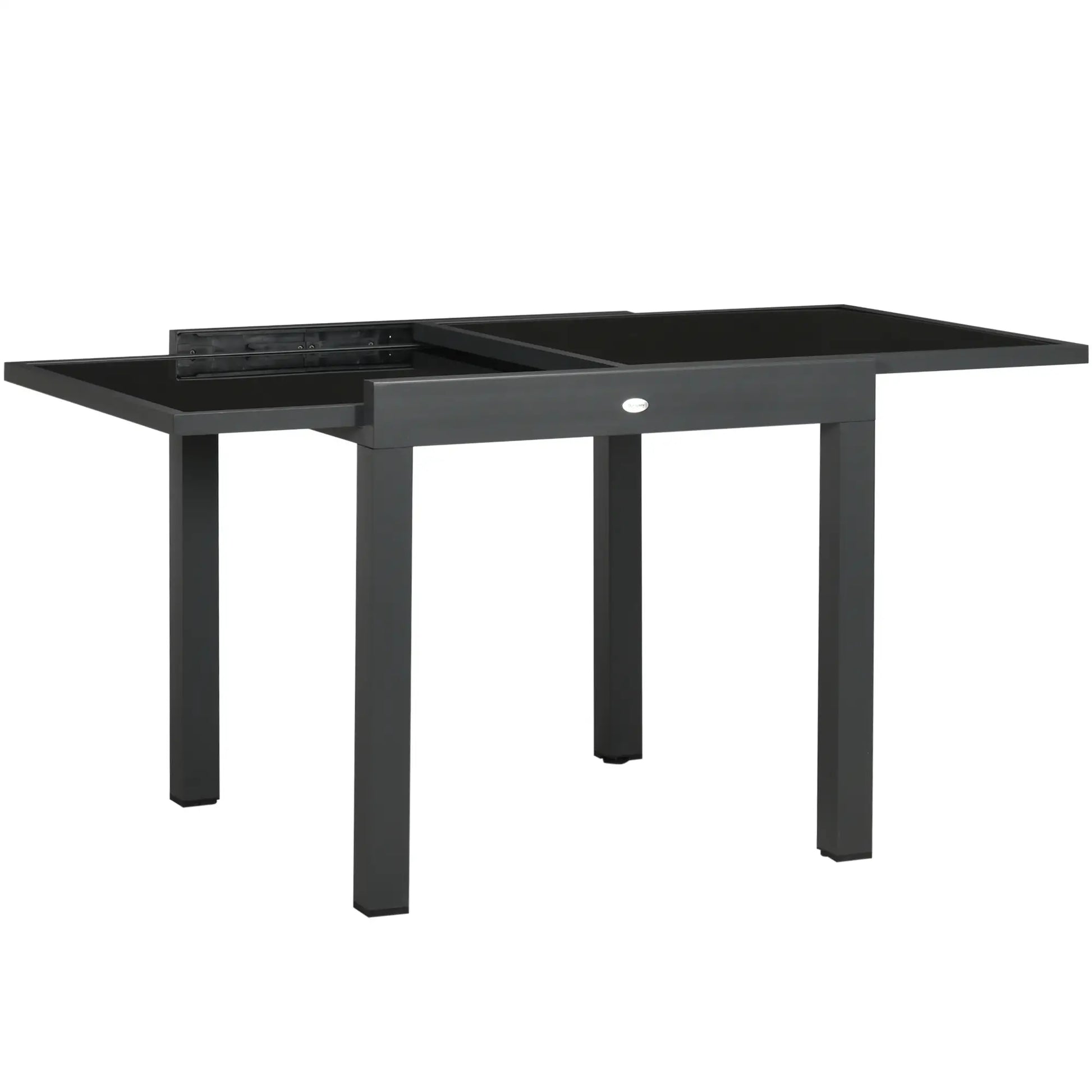 63" Extendable Outdoor Dining Table, Aluminum Frame, Tempered Glass, Black Patio Dinning Tables at Gallery Canada