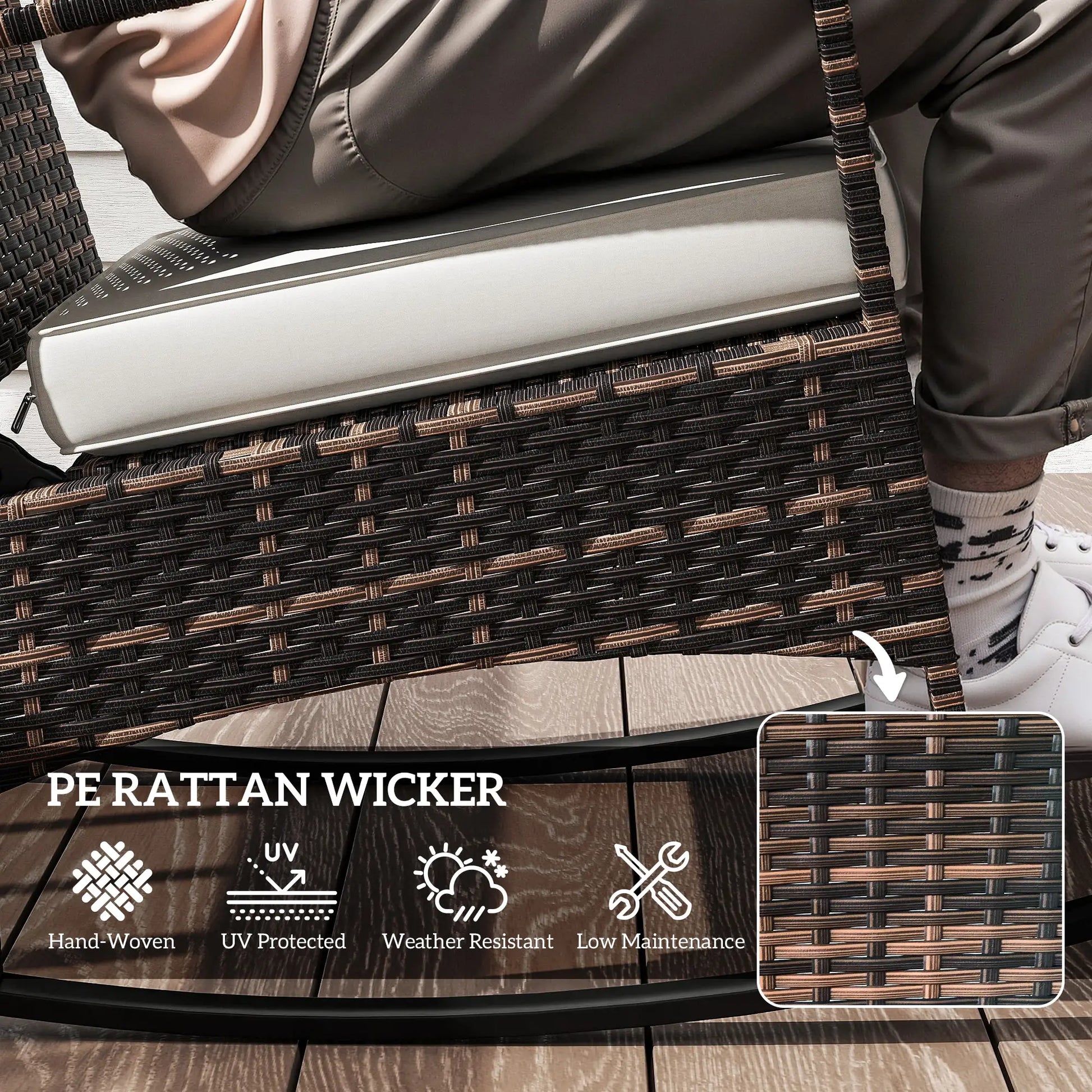 3 Piece Rocking Bistro Set, Wicker Patio Furniture, White Bistro Sets at Gallery Canada