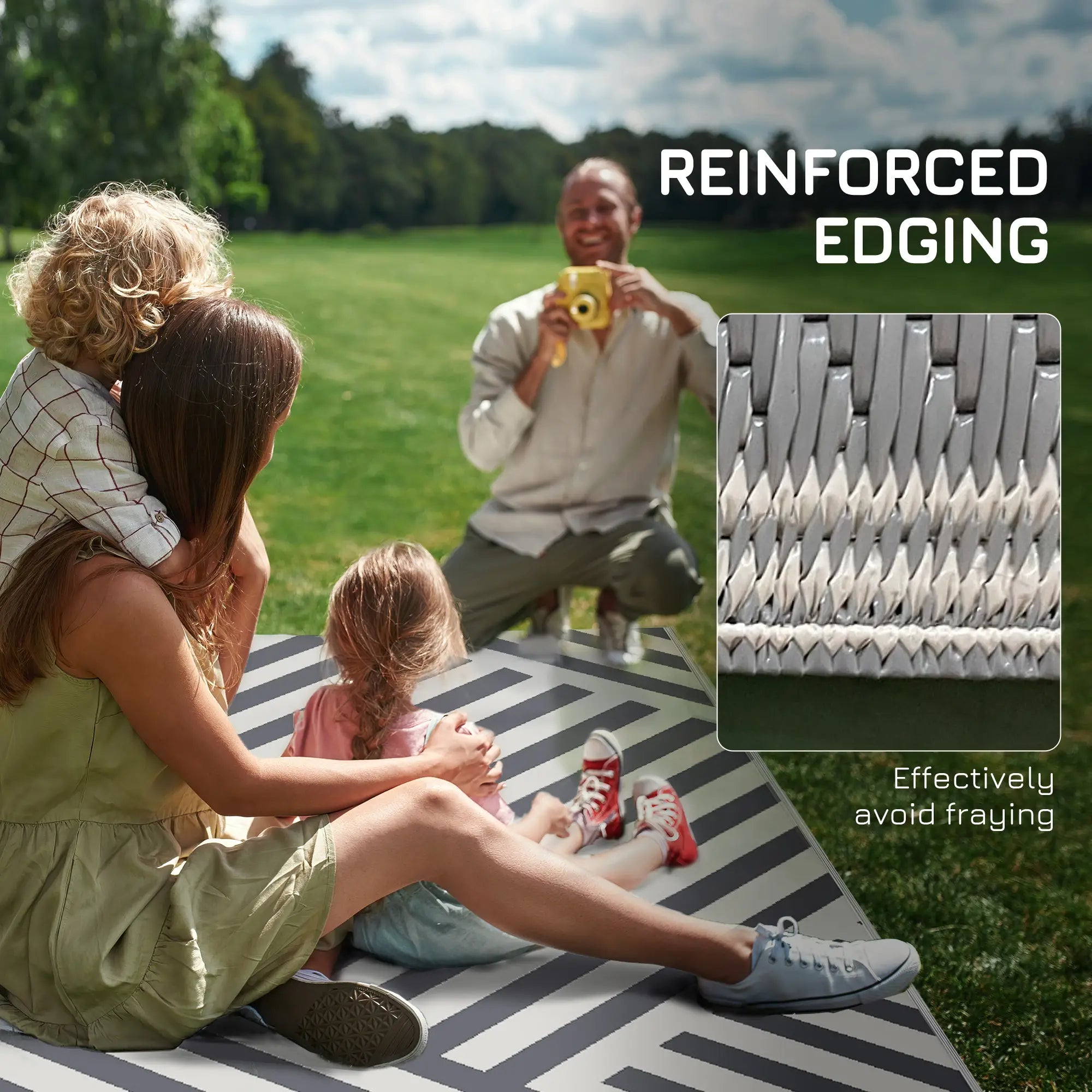 Reversible Outdoor RV Rug, Patio Floor Mat, 6' x 9', Grey and Cream Garden Decor at Gallery Canada