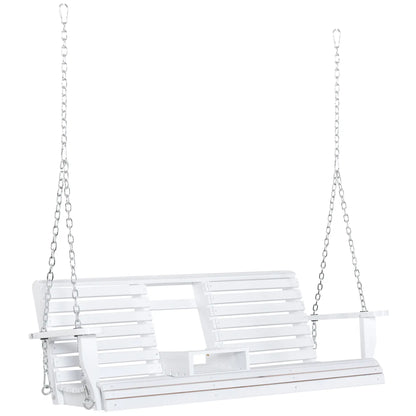 3 Seater Porch Swing Wood Bench With Foldable Table, White Hanging Porch Swings at Gallery Canada