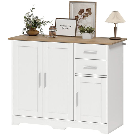 40" Sideboard Buffet Cabinet, Modern Kitchen Storage Cabinet with 2 Drawers, 3 Doors &; Adjustable Shelf, White Storage Cabinets White, Natural Wood at Gallery Canada