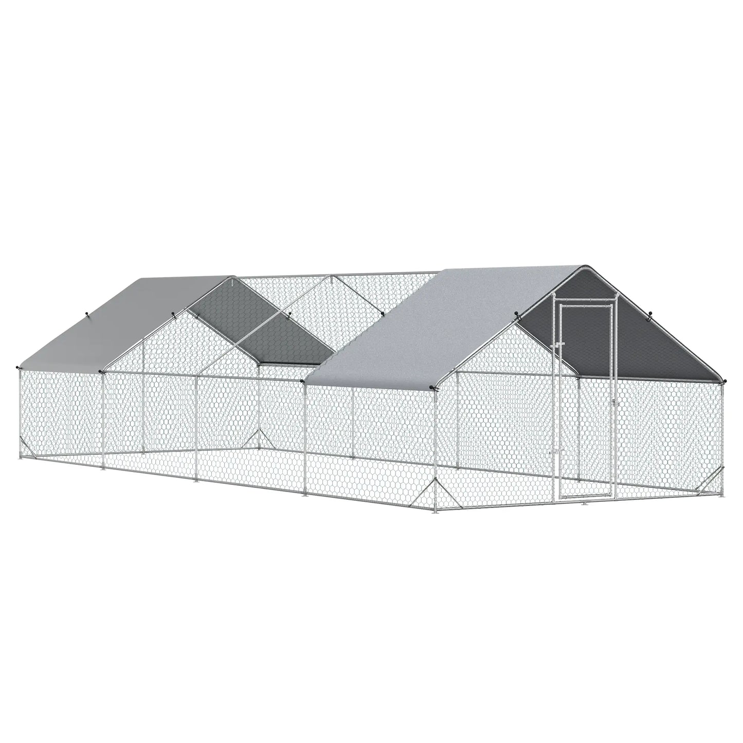 9.8' x 26.2' x 6.6' Chicken Coop, Outdoor Hen House With Cover, Lockable Door Chicken Coops Silver at Gallery Canada