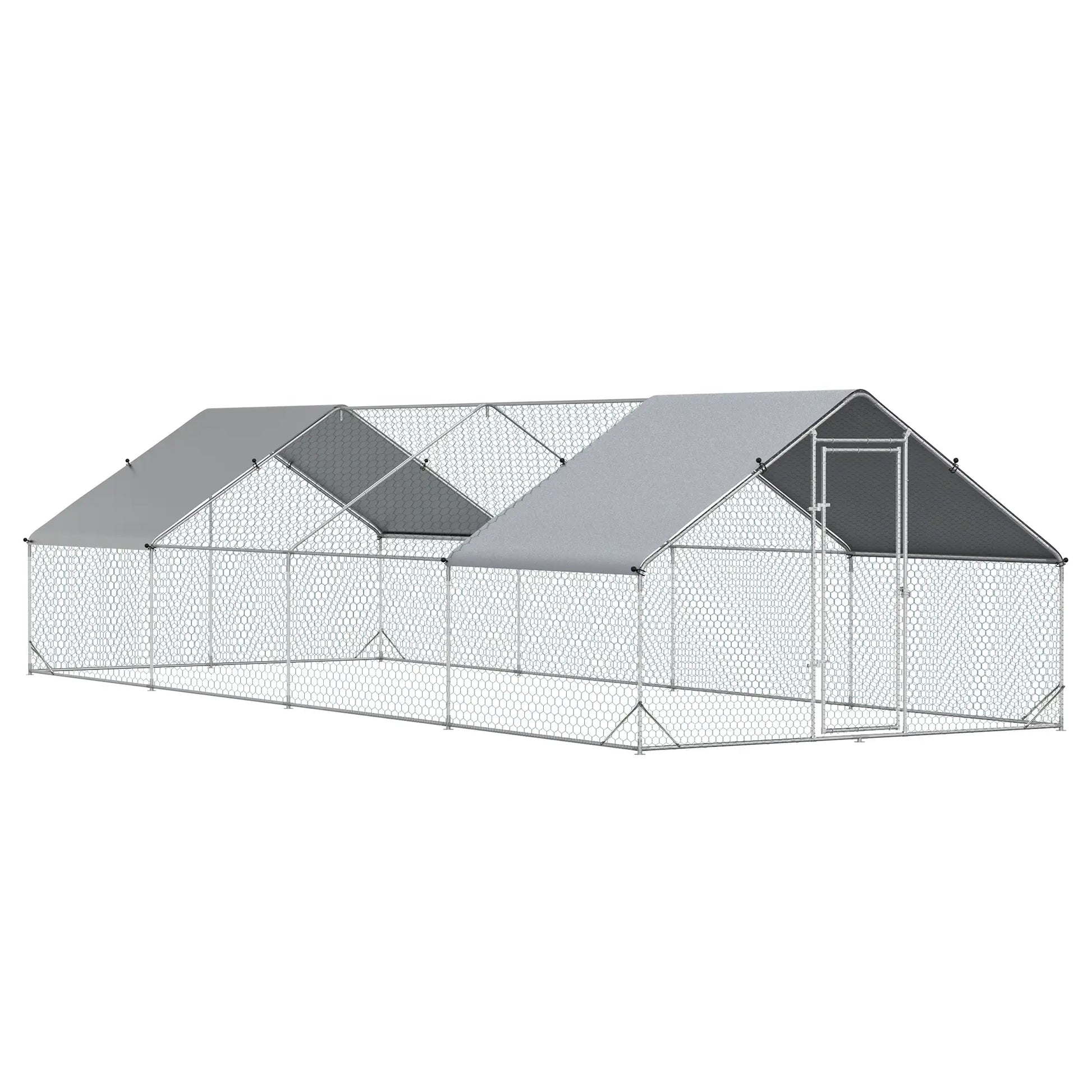 9.8' x 26.2' x 6.6' Chicken Coop, Outdoor Hen House With Cover, Lockable Door Chicken Coops Silver at Gallery Canada