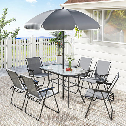8 Piece Patio Table And Chairs Set, Tempered Glass Tabletop, Grey