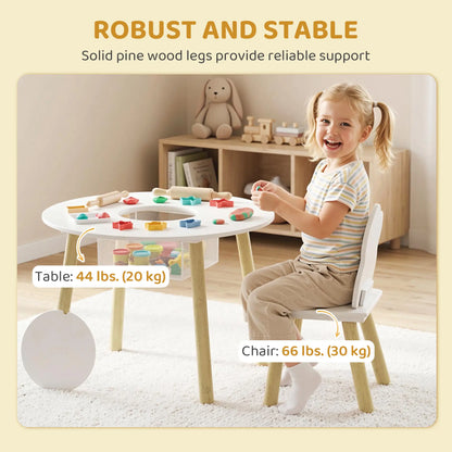 Kids Table and Chairs Set With Storage, White