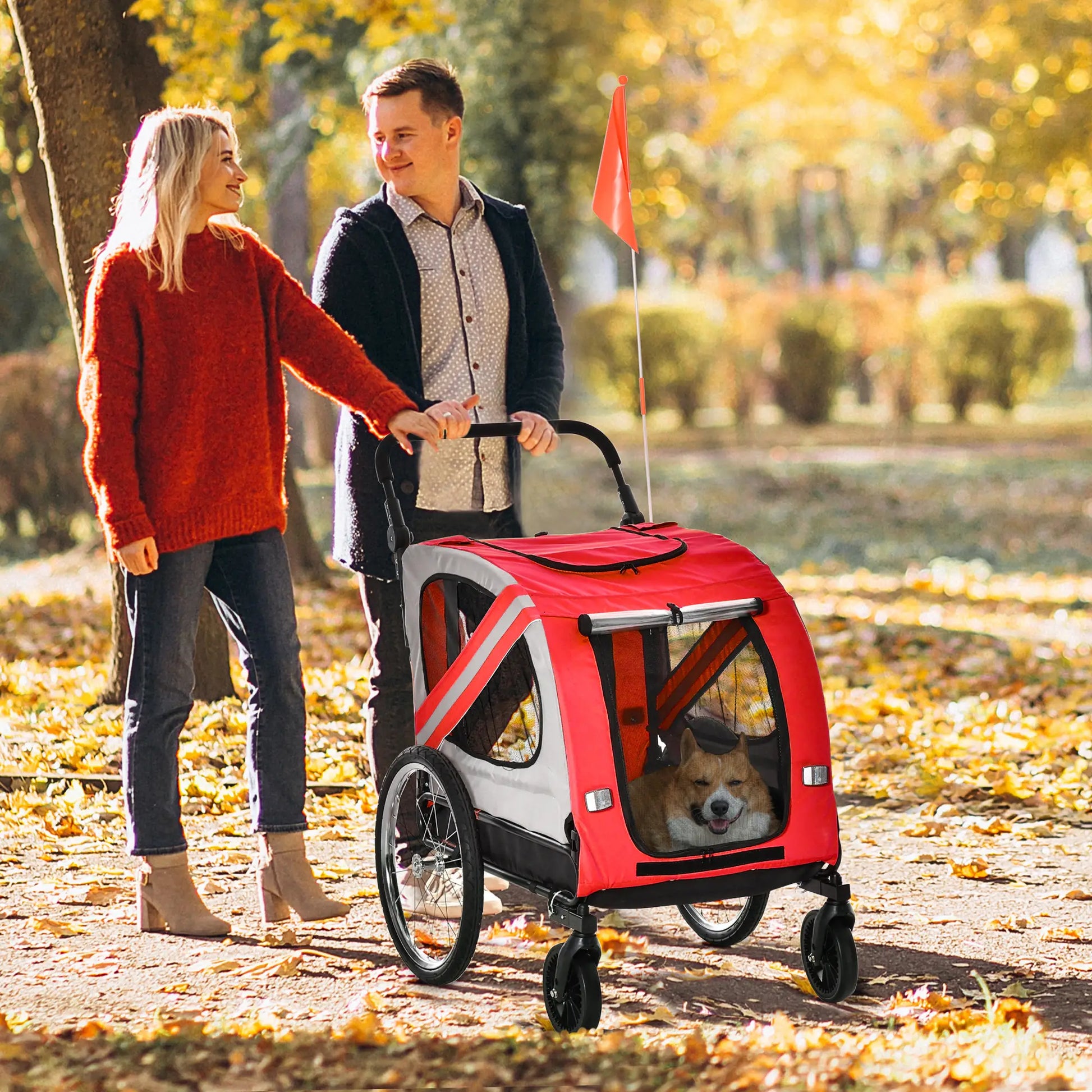 Dog Bike Trailer, 2-in-1 Pet Stroller, Universal Wheel Reflectors, Red Dog Bike Trailers & Strollers at Gallery Canada