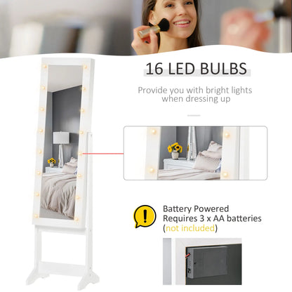Free Standing Armoire Organizer, Lighted Mirrored Jewelry Cabinet, Angle Adjustable, 16 LED Lights Jewelry Armoire & Jewellery Mirror Cabinets at Gallery Canada