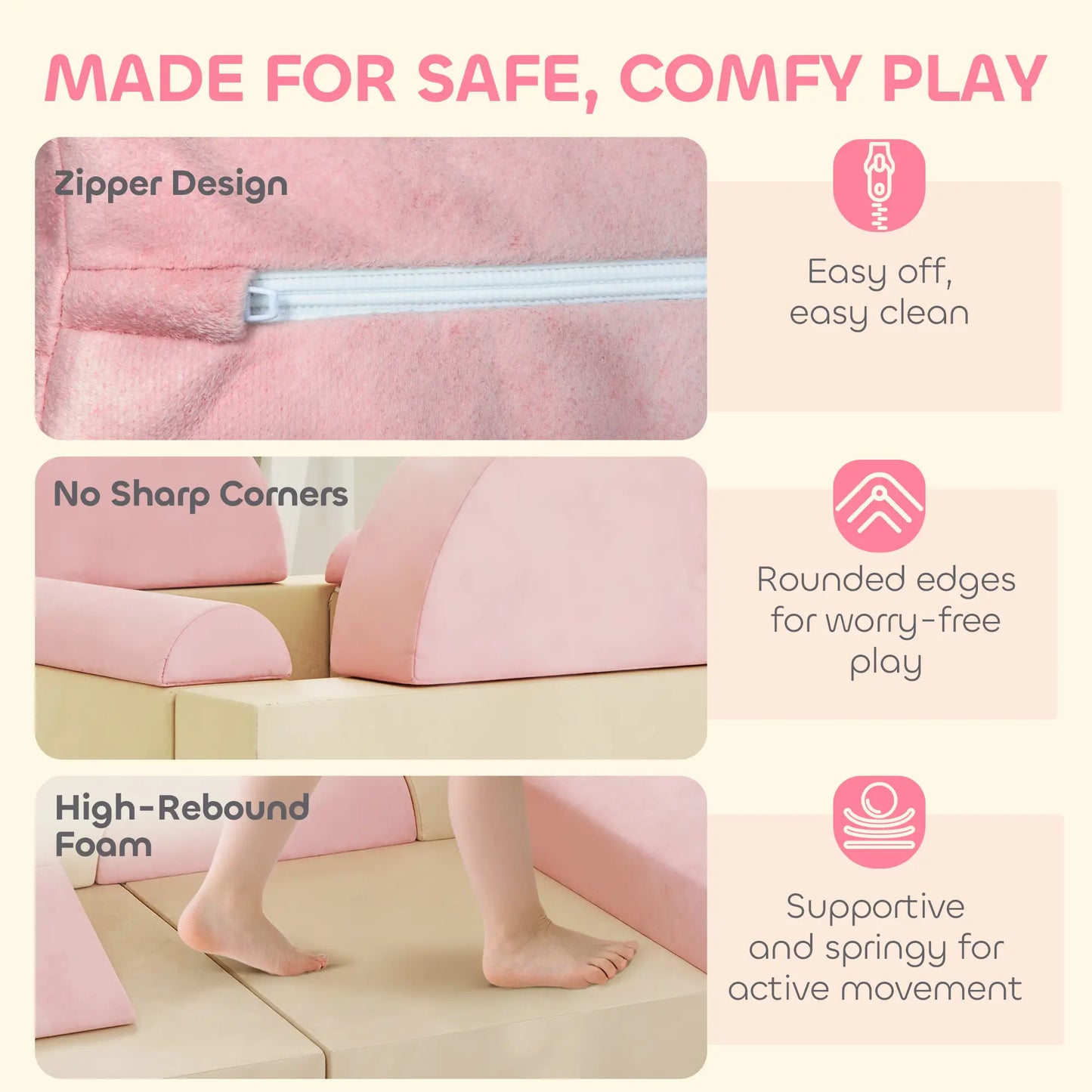 Modular Kids Play Couch, Child Sectional Sofa, Convertible Foam Cushion, Pink Kids Gym & Playmats at Gallery Canada