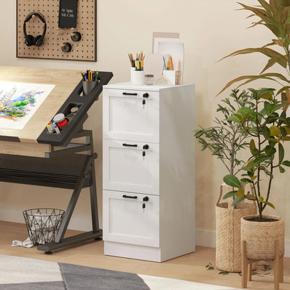 Vertical 3-Drawer Filing Cabinet, Lock, A4 Letter Size, White Office Cabinets & Cupboards at Gallery Canada