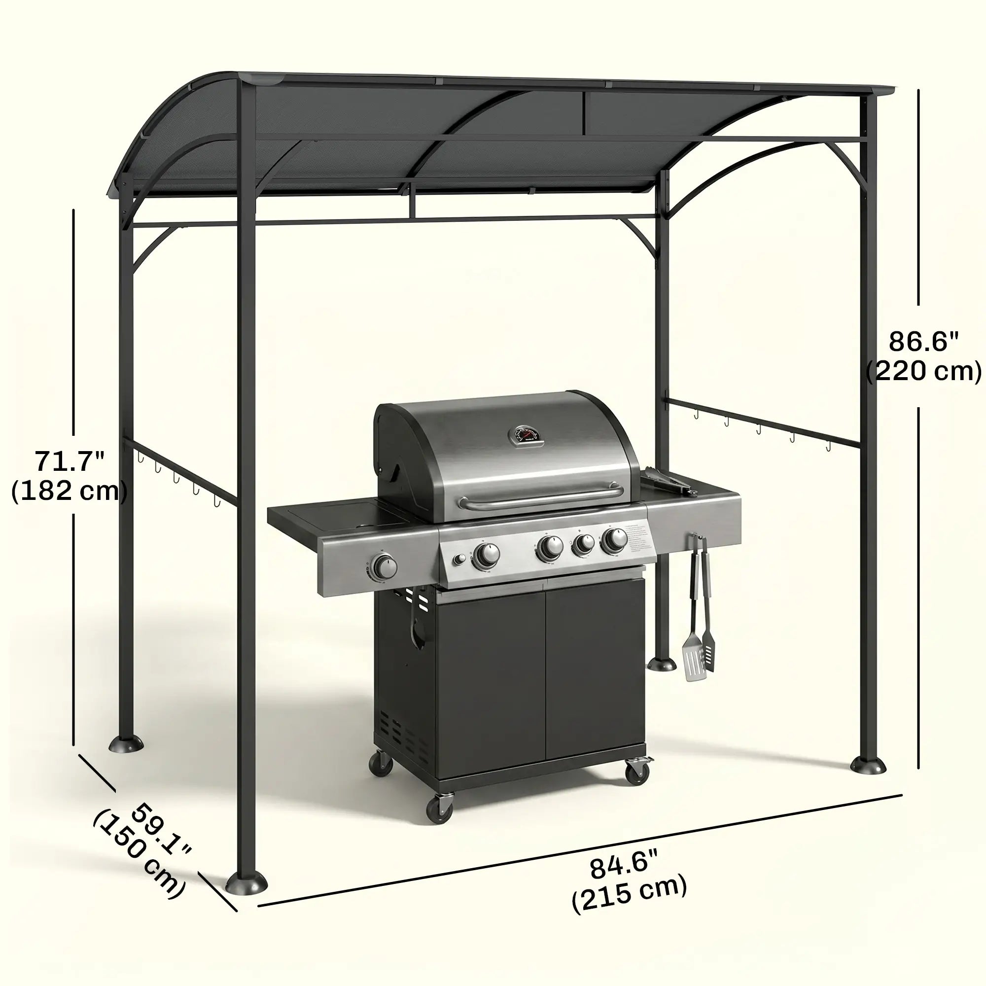 7' x 5' Charcoal Grey Garden Grill Canopy, BBQ Gazebo Tent With Steel Frame, Charcoal Grey BBQ Grill Gazebos at Gallery Canada
