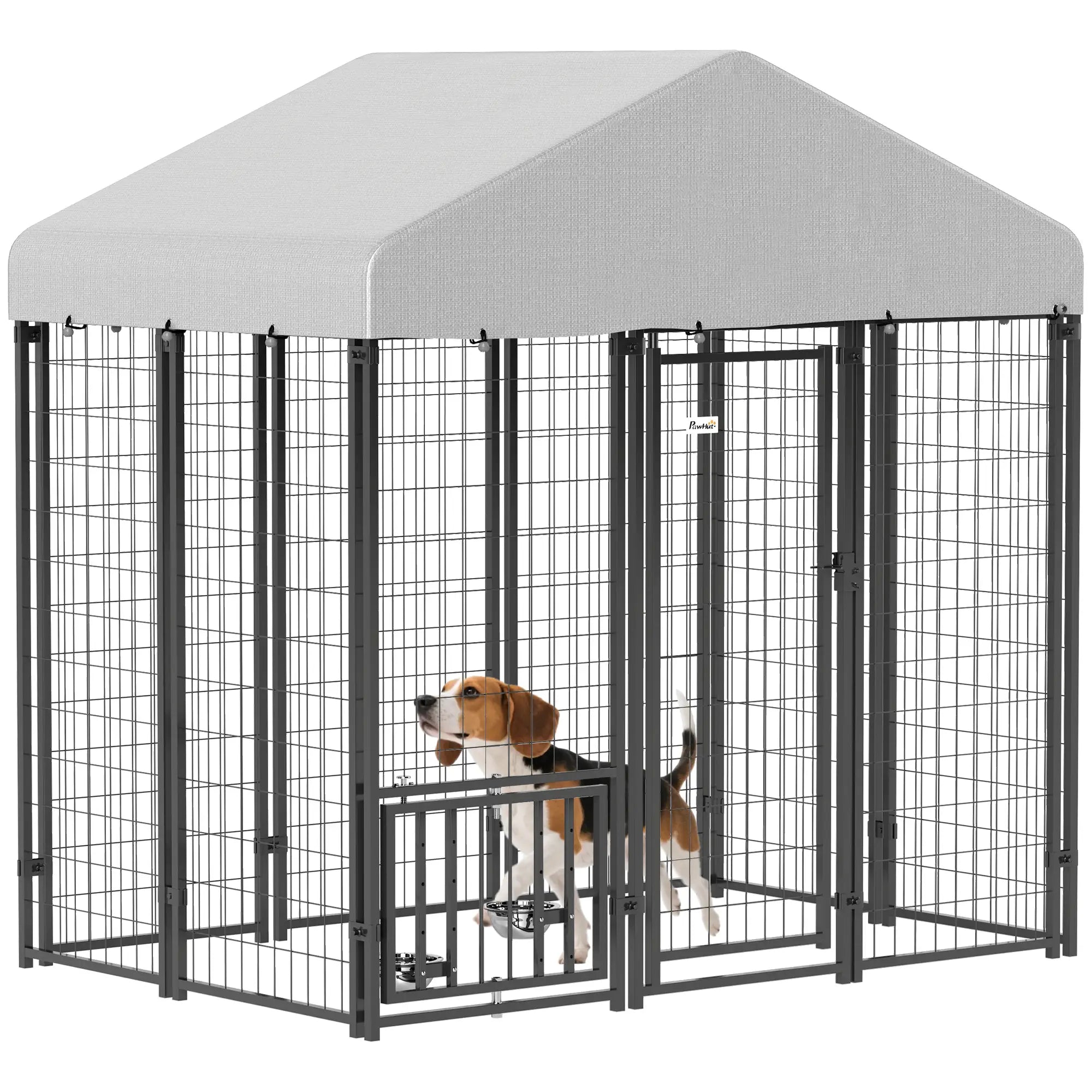 Outdoor Dog Kennel, Waterproof UV-Resistant Cover, Adjustable Feeding Bowls, 5.9 x 4 x 6 ft Houses, Kennels & Pens at Gallery Canada