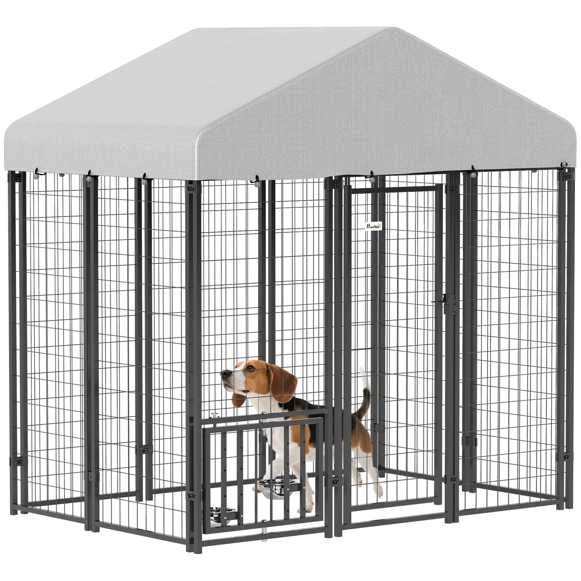 Outdoor Dog Kennel, Waterproof UV-Resistant Cover, Adjustable Feeding Bowls, 5.9 x 4 x 6 ft Houses, Kennels & Pens at Gallery Canada