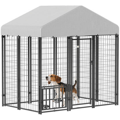 Outdoor Dog Kennel, Waterproof UV-Resistant Cover, Adjustable Feeding Bowls, 5.9 x 4 x 6 ft Houses, Kennels & Pens at Gallery Canada