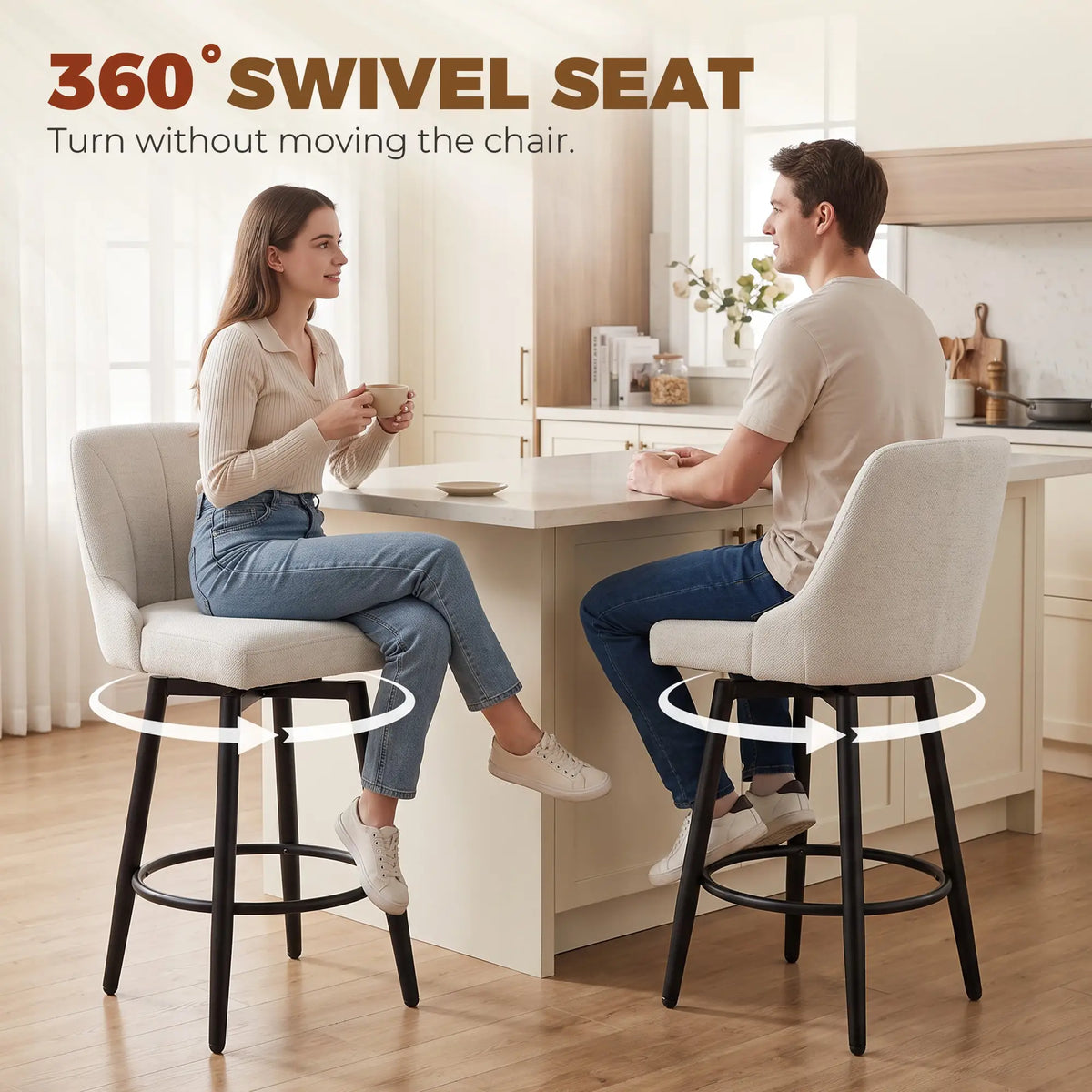 Swivel Bar Stools Set of 2, Cream White