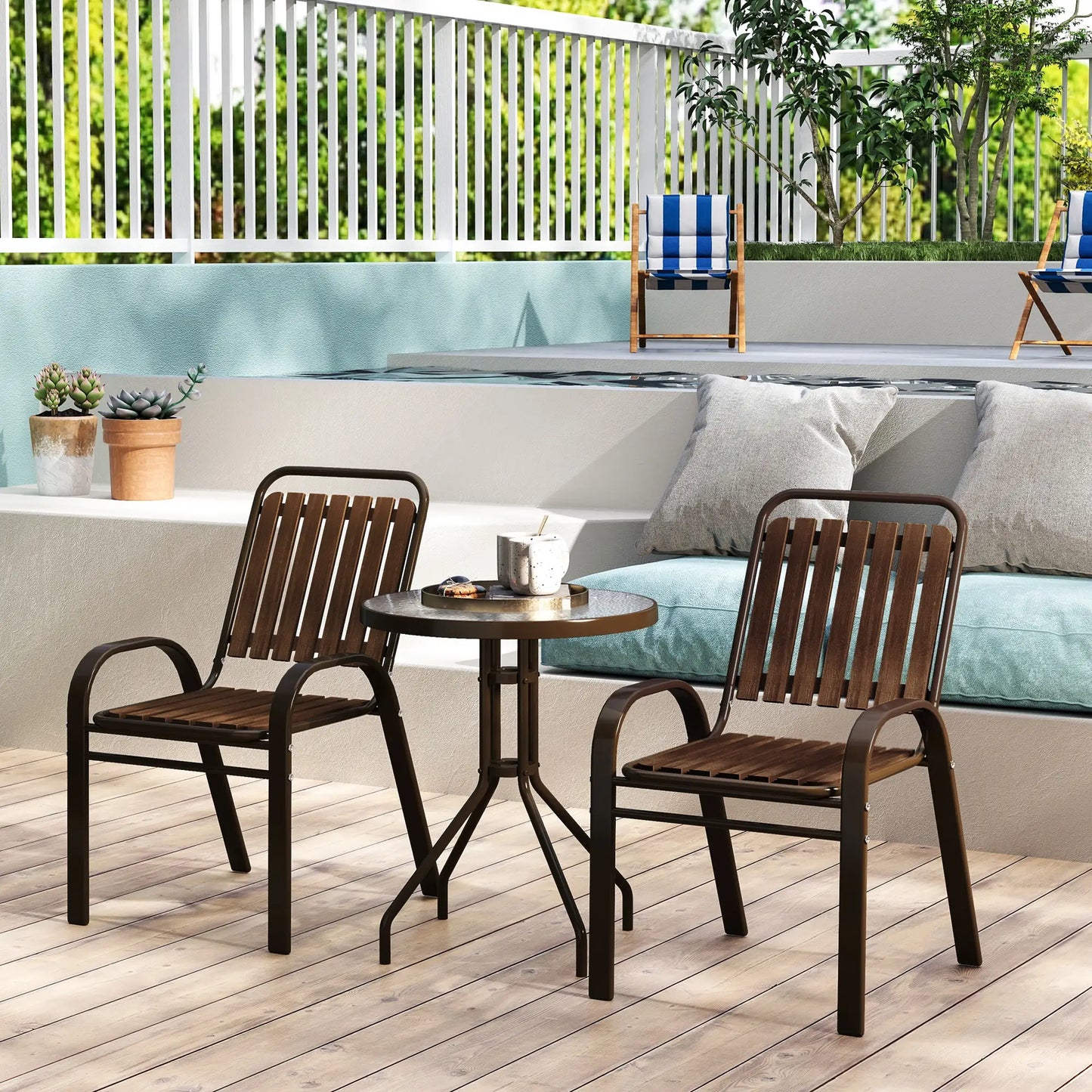 3pc Patio Bistro Set, 2 Stackable Chairs with Glass Table, Outdoor, Dark Brown Bistro Sets at Gallery Canada