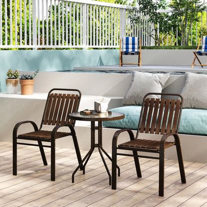 3pc Patio Bistro Set, 2 Stackable Chairs with Glass Table, Outdoor, Dark Brown Bistro Sets at Gallery Canada