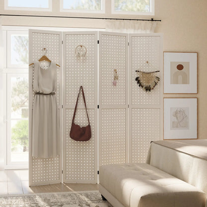 5.6 Ft. Tall 4-Panel Room Divider, Pegboard Privacy Screen, White Room Dividers at Gallery Canada