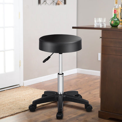 Adjustable Round Leather Swivel Bar Stool, Black