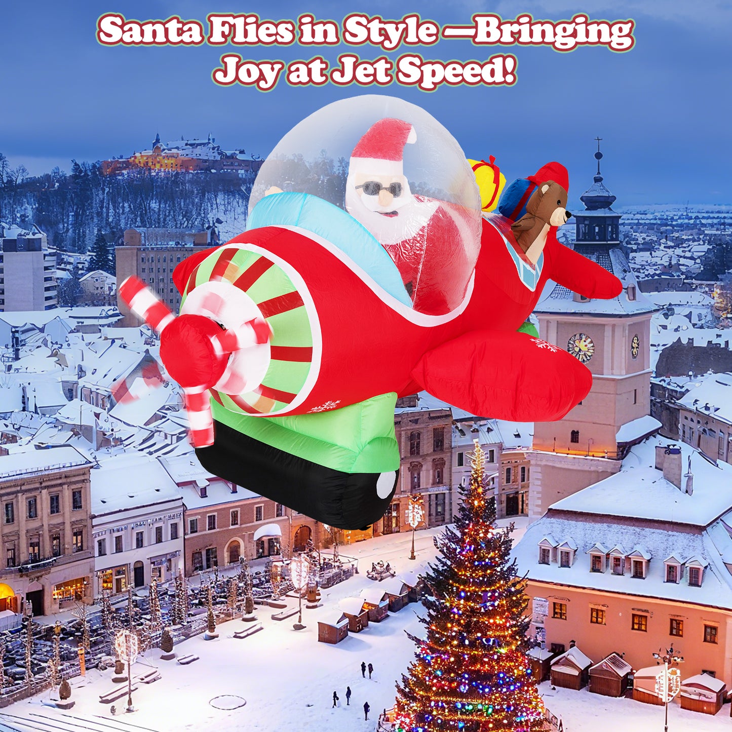 7.2 Feet Christmas Inflatable Airplane With Gift Boxes, LED Lights Christmas Inflatables at Gallery Canada