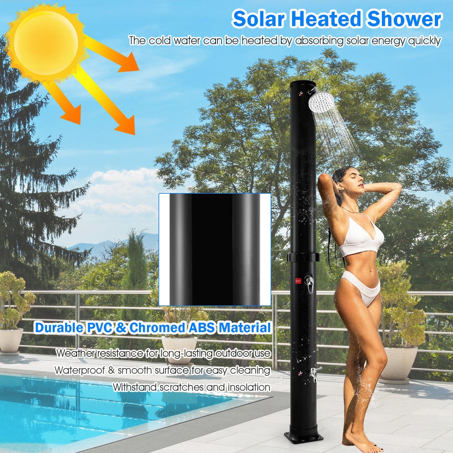 7.2 Ft Solar Outdoor Shower, Free Rotating Head, Black Portable Toilets & Showers at Gallery Canada