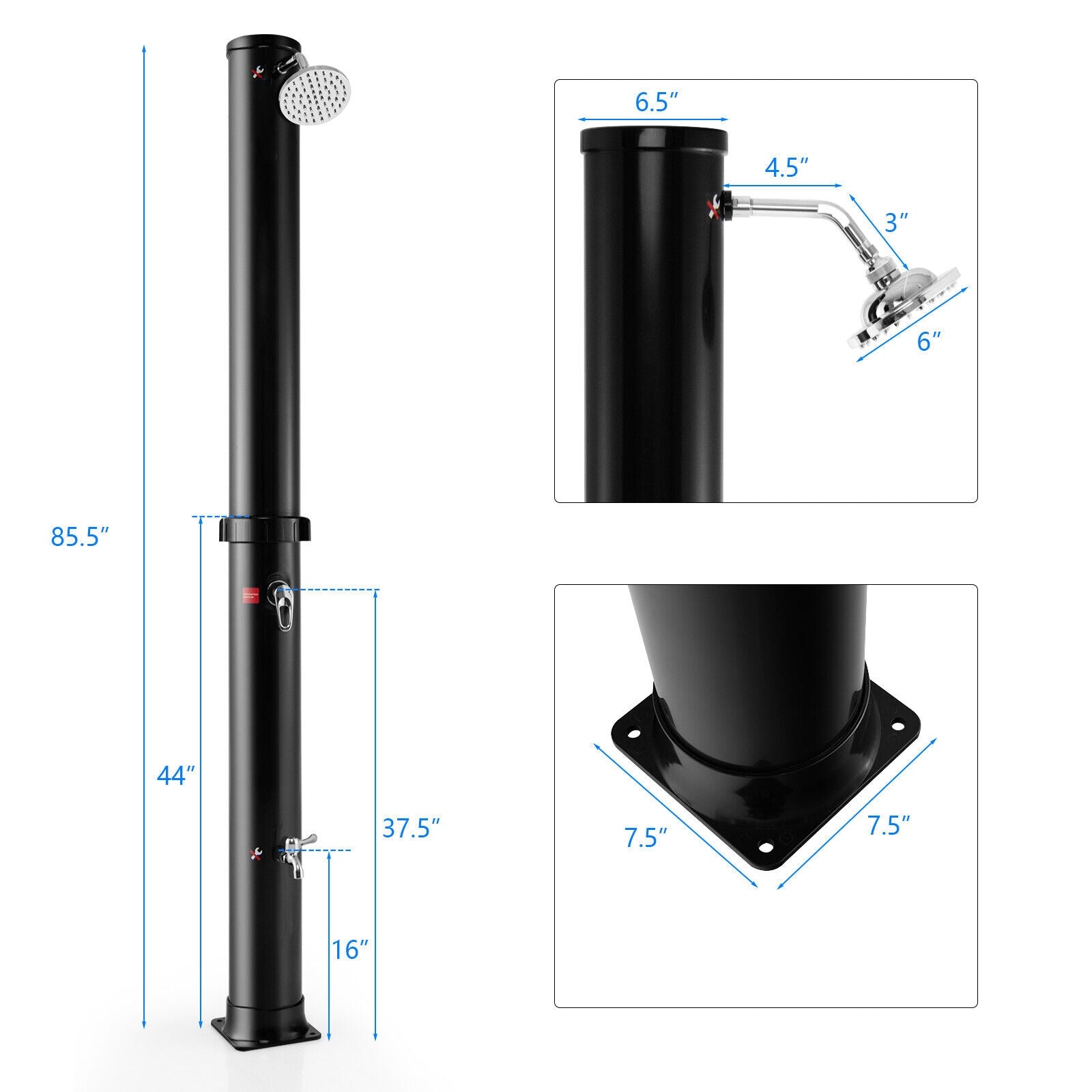 7.2 Ft Solar Outdoor Shower, Free Rotating Head, Black Portable Toilets & Showers at Gallery Canada