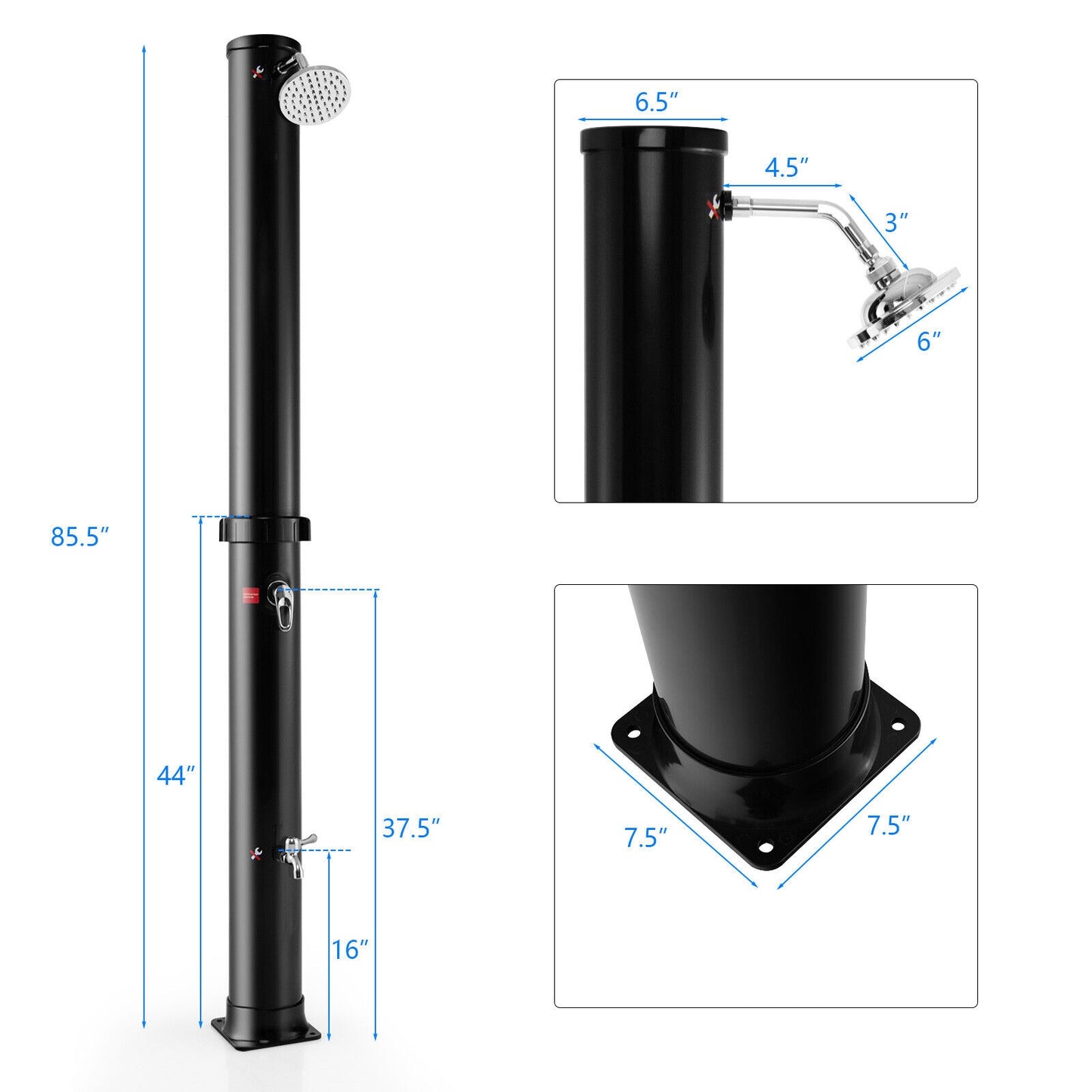 7.2 Ft Solar Outdoor Shower, Free Rotating Head, Black Portable Toilets & Showers at Gallery Canada