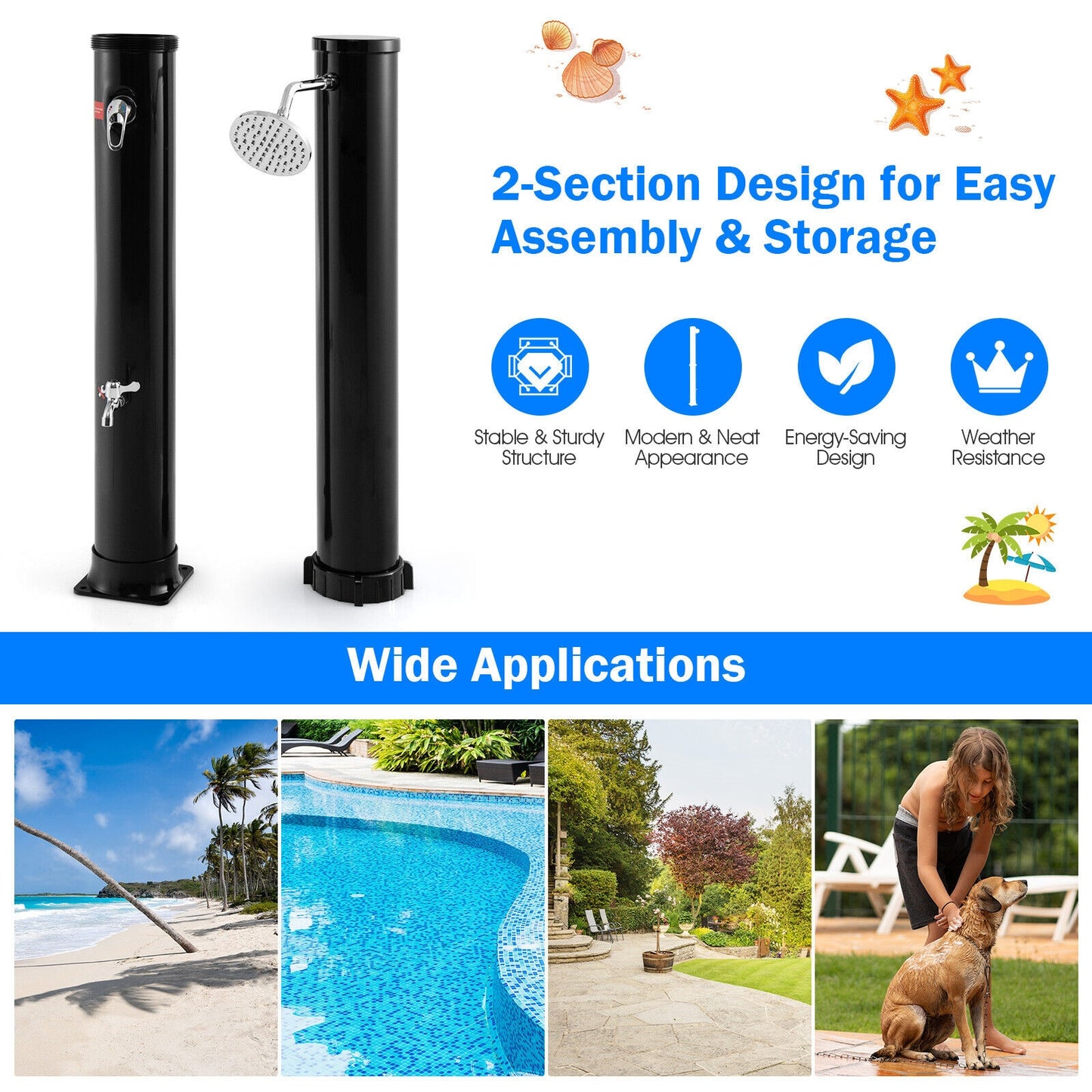 7.2 Ft Solar Outdoor Shower, Free Rotating Head, Black Portable Toilets & Showers at Gallery Canada