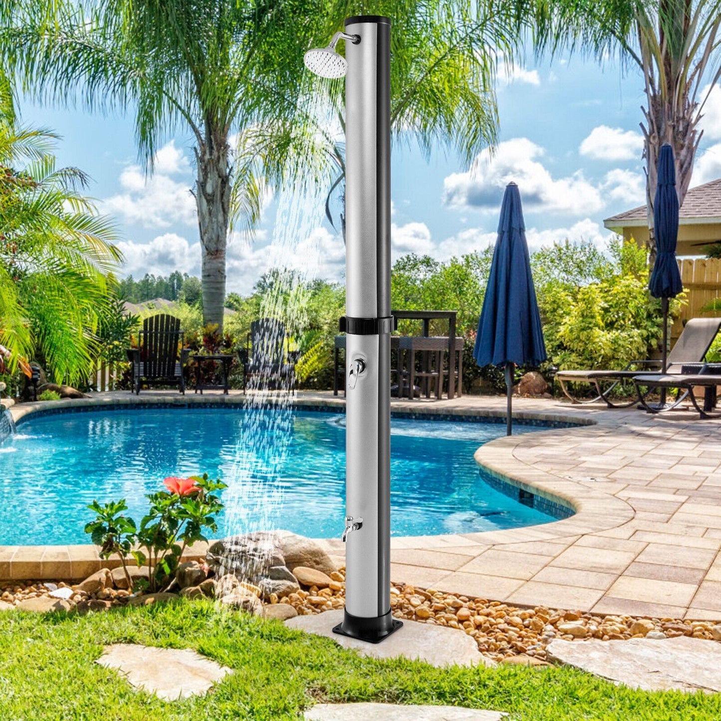 7.2 Feet Solar-Heated Outdoor Shower, Free-Rotating Head, Silver Portable Toilets & Showers at Gallery Canada