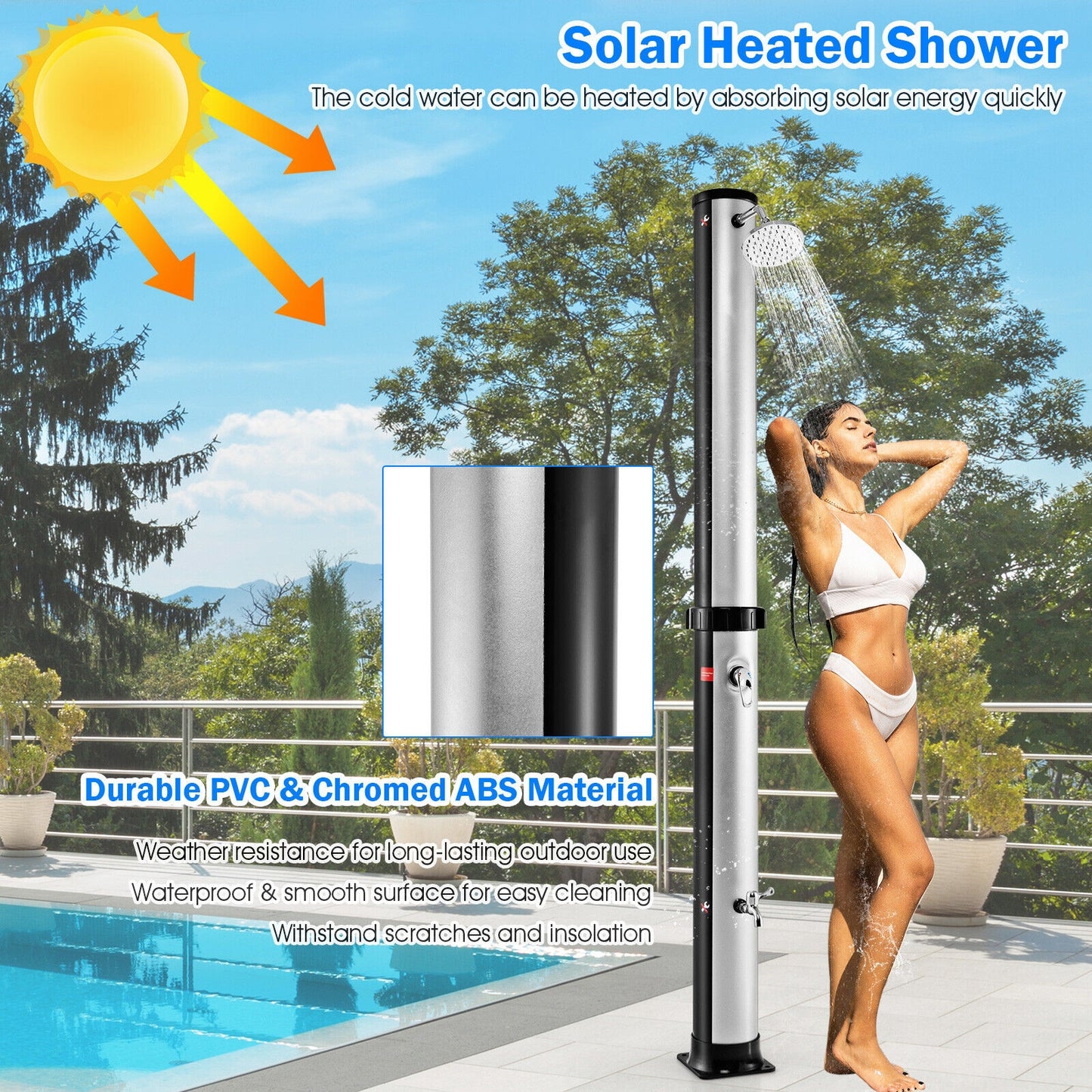 7.2 Feet Solar-Heated Outdoor Shower, Free-Rotating Head, Silver Portable Toilets & Showers at Gallery Canada