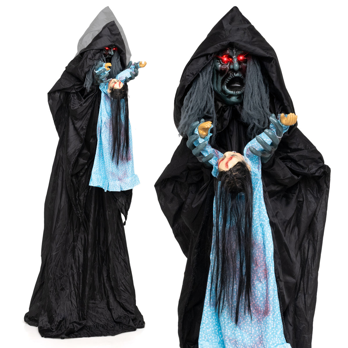 7.2 ft Animated Halloween Soul Sucker Decoration, Lowering Head, Black