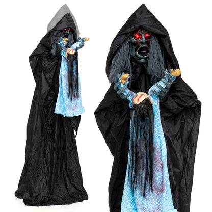 7.2 ft Animated Halloween Soul Sucker Decoration, Lowering Head, Black