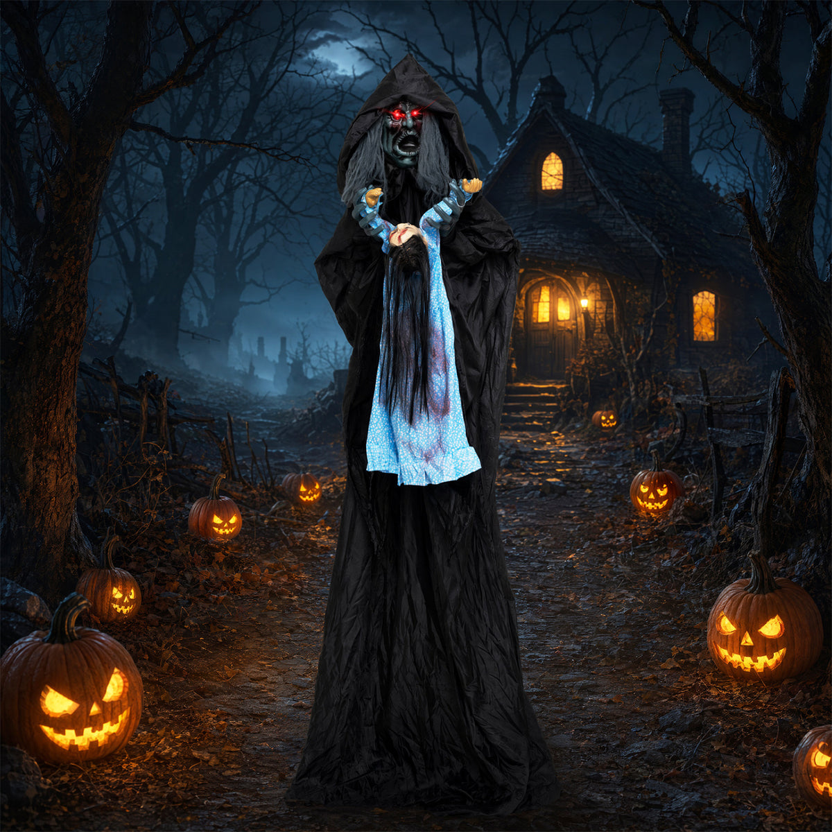 7.2 ft Animated Halloween Soul Sucker Decoration, Lowering Head, Black