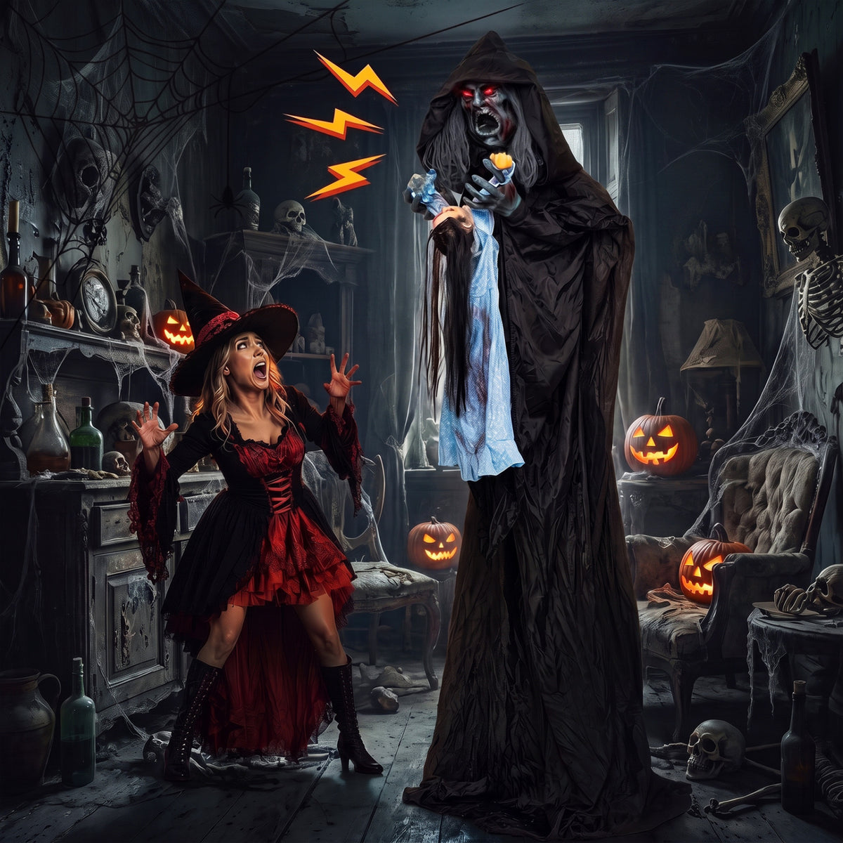 7.2 ft Animated Halloween Soul Sucker Decoration, Lowering Head, Black