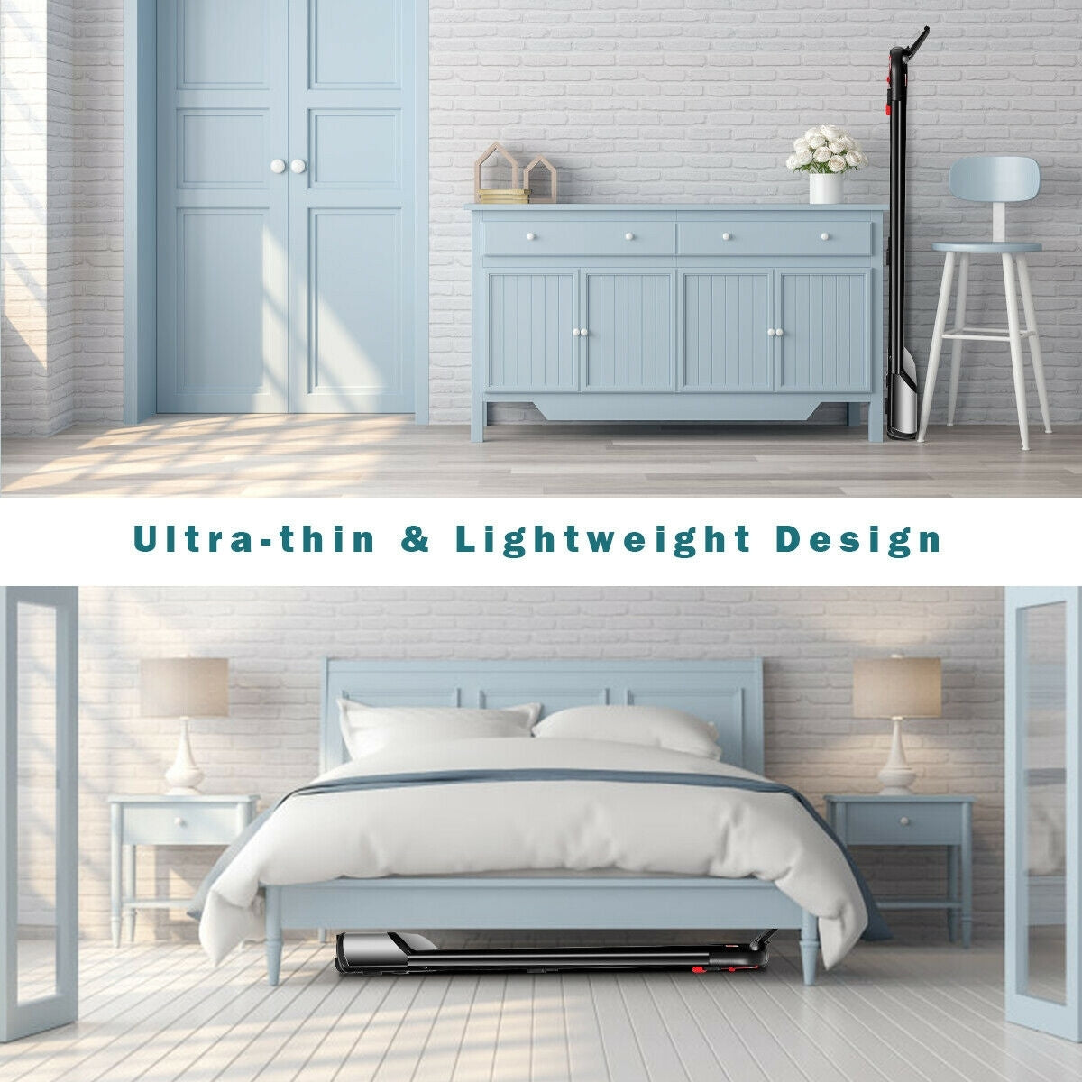 Ultra-thin Electric Folding Motorized Treadmill with LCD Monitor Low Noise, Black Treadmills at Gallery Canada