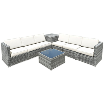 8 Piece Wicker Sofa Rattan Dinning Set Patio Furniture with Storage Table, White Outdoor Sectionals White at Gallery Canada