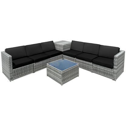 8 Piece Wicker Rattan Dining Set, With Storage Table, Black Outdoor Sectionals Black at Gallery Canada