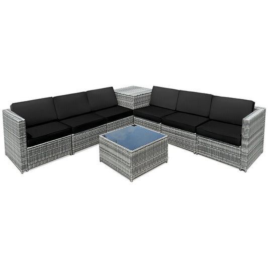 8 Piece Wicker Rattan Dining Set, With Storage Table, Black Outdoor Sectionals Black at Gallery Canada