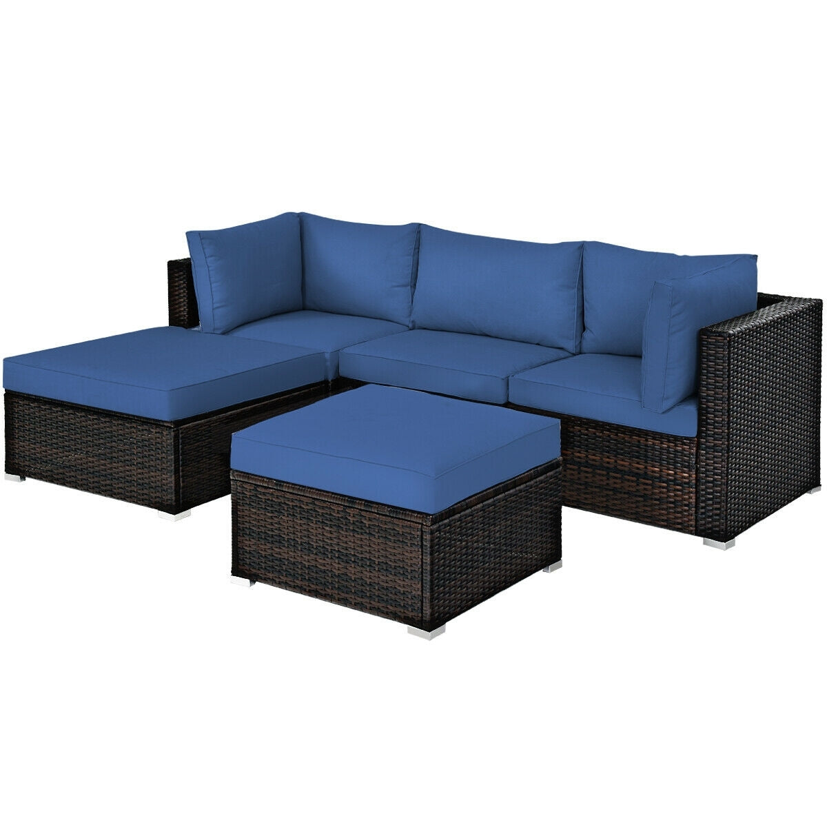 5-Piece Patio Rattan Sofa Set With Cushion And Ottoman, Navy Outdoor Sectionals Navy at Gallery Canada